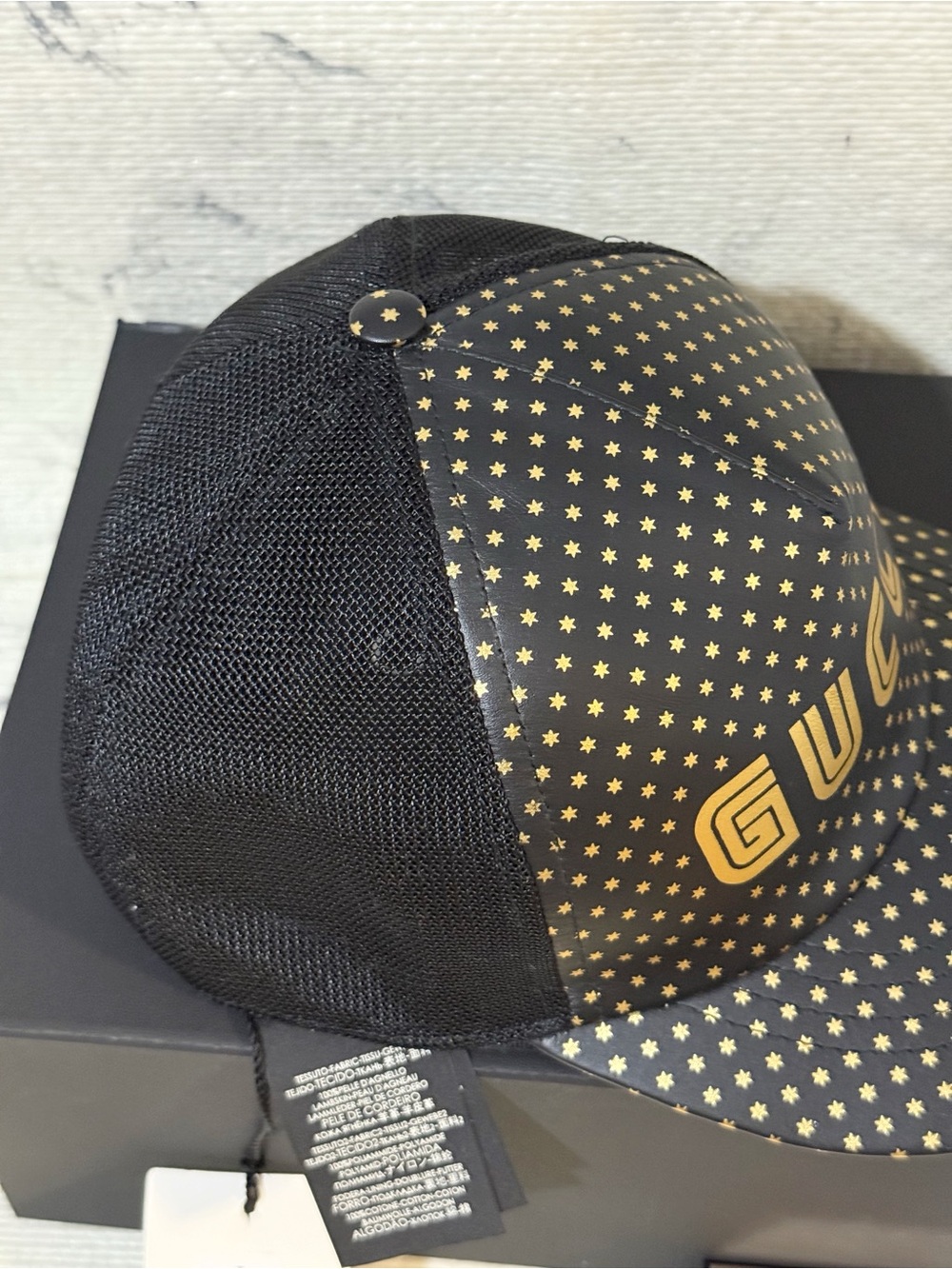 GUCCI x SEGA Black Lambskin Leather Star GUCCY Mesh Baseball Cap Hat (L: 59 cm) - Picture 5 of 16